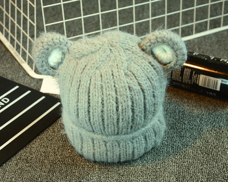 Wool Yarn Skullies Beanie Knitted Hat Cap Earmuffs Kids Winter Hat Lovely Cat Ears Baby Hat EA048
