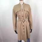 Wholesale Women's Fashion Khaki New Long Sleeved High Waist Pocket Lace Dress
