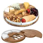 Round Charcuterie Cutting Board Set with Ceramic Bowl and Wine Server Plate