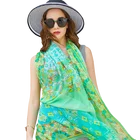 Fashion Green Printed 100% Silk Long Scarf Ladies Shawl