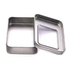 small empty gift packaging hinged silver metal tin box plain
