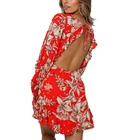 Sexy Beautiful Design Ladies Open Back Sexy Ruffle Print Flared Long Dress