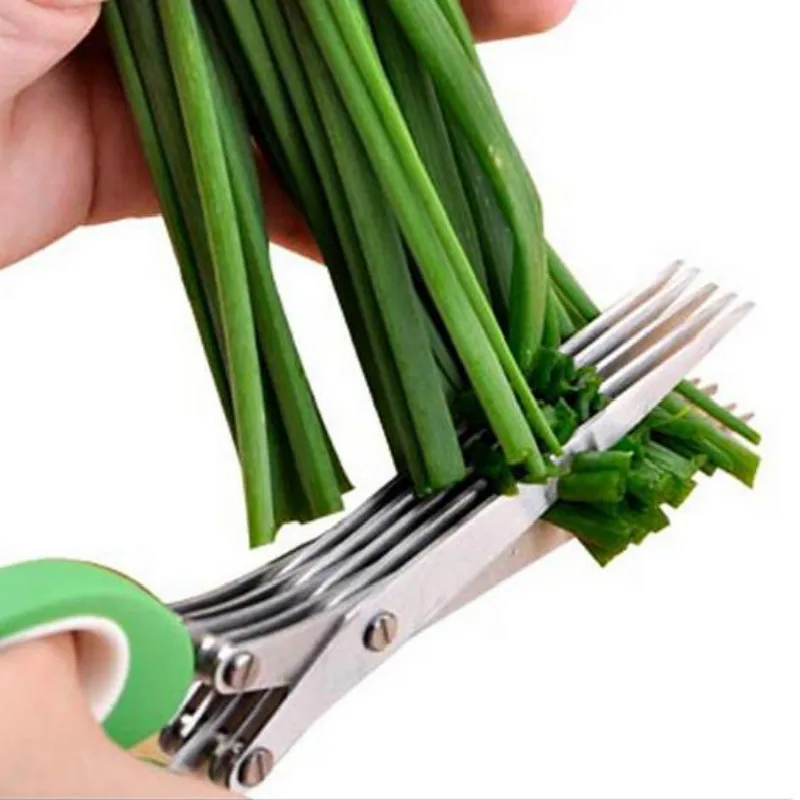 K689 New 19cm 5 Layers Kitchen Scissor Shredded Chopped Scallion Cutter Herb Laver Spices Kitchen Cook Scissor