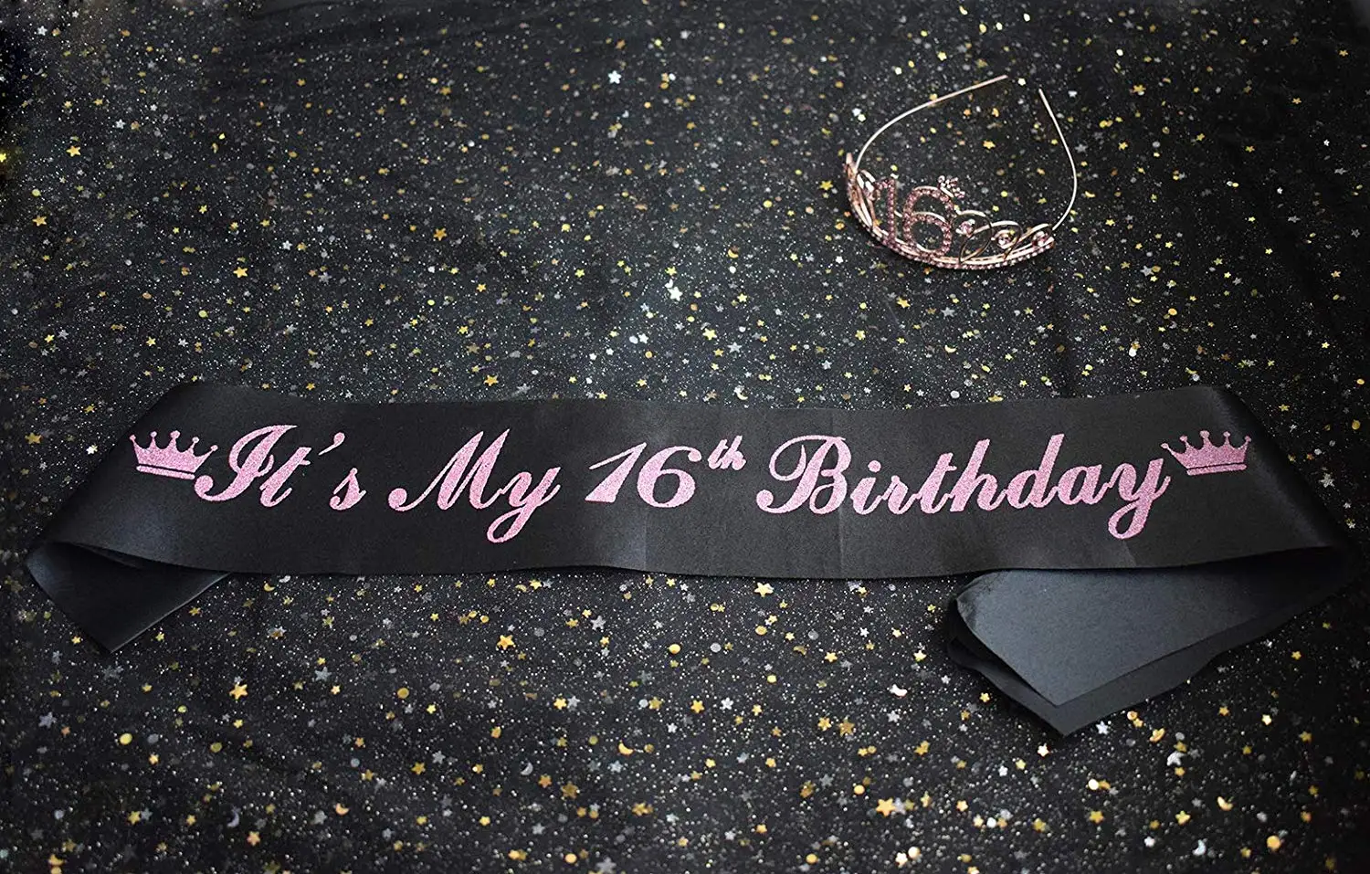 16th birthday party supplies sash and rose gold crystal tiara