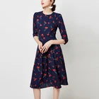 Women Summer Dress Cherry Print Chiffon Dress Tunic Sundress Loose Long Party Dress Plus Size