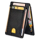 カスタムホット販売スリム札入れ革財布フロントポケットマネークリップrfidメンズ炭素繊維財布男性のための