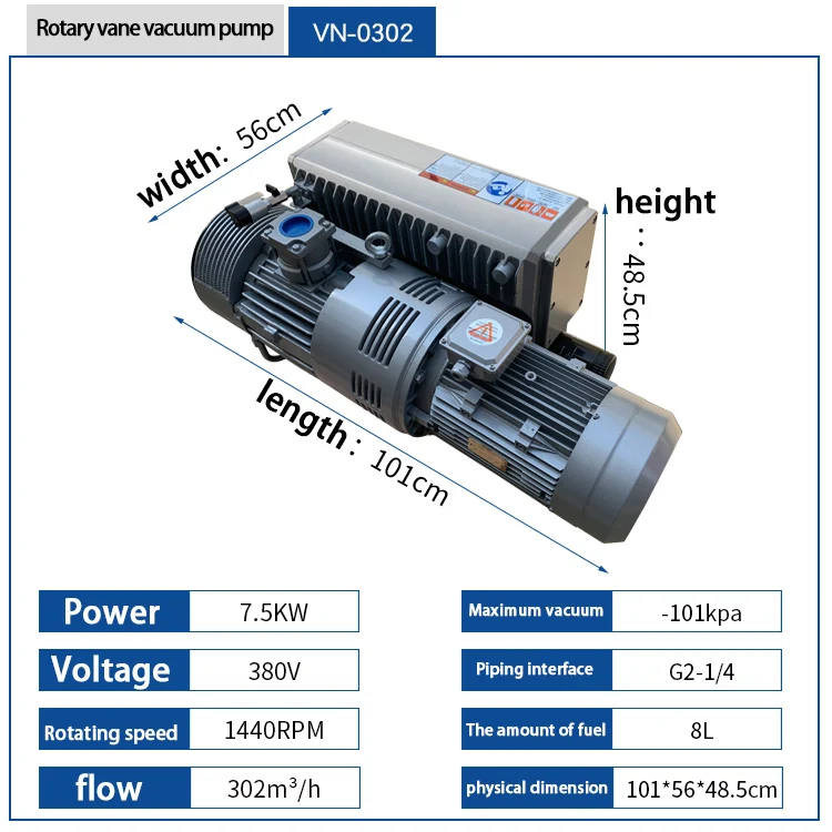 VN-0302 venda direta da fábrica 7.5KW 380V bomba de vácuo de palheta rotativa de estágio único para fábrica de máquinas de blister