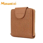 MINANDIO Customer Design Zipper Round Perforated Genuine Leather Men Luxury Wallet