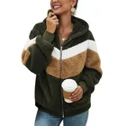 2019 New Fashion Color Block Fleece Lamb Trench Jackets Ladies Wool Top Winter Women Fur Coat