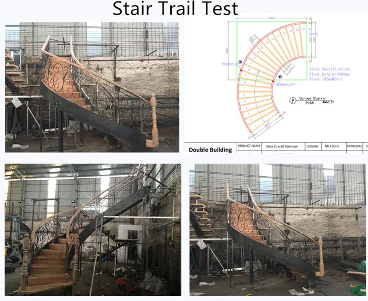 decorative wrought iron stair system solid wood curved staircase