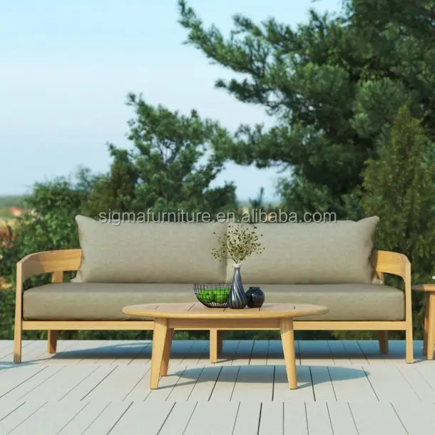 curved silhouette outdoor furniture patio durable premium teak wood sofa garden sofas sectionals