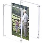 Photo Crystal Clear Acrylic Double Sided Cube Glass Photo Frame Display Holder Decor 4x6 Magnetic Floating Picture Frame