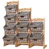Solid wood multi-layer storage rack magazine stand with hanging basket