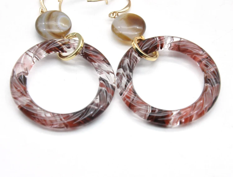 Newest design gold plated hook fish ear jewelry trendy ripple water wavy acrylic drop earrings