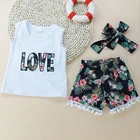 Best Selling Factory Wholesale Summer Clothes for Children Sleeveless T-shirt Floral Shorts Fashion Girl Clothing Set