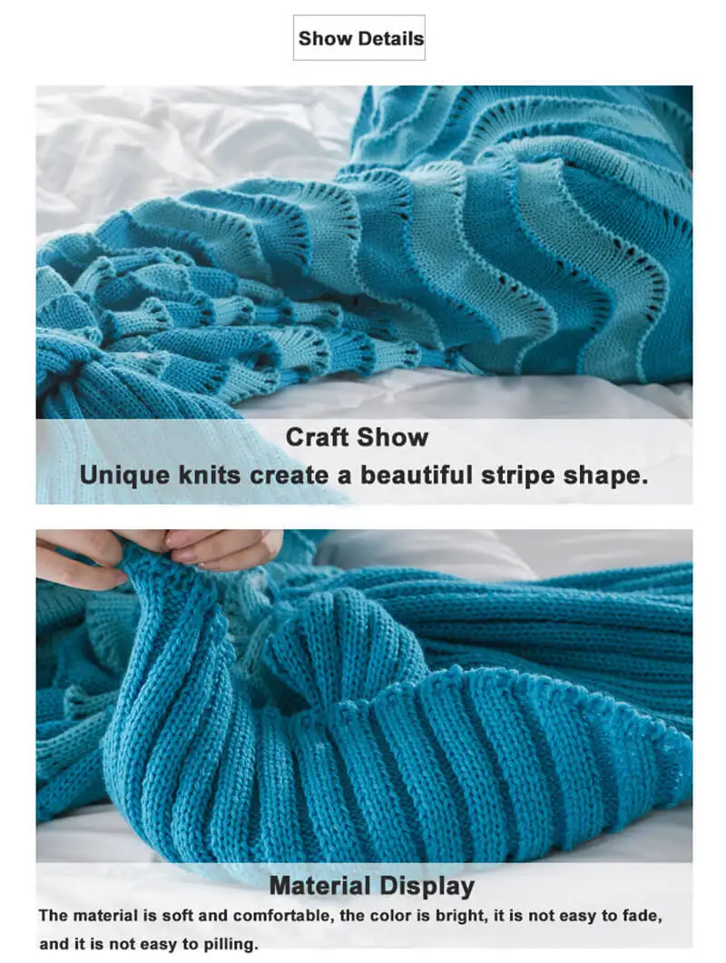 i@home Wavy striped fishtail soft acrylic knitted mermaid tail blanket adult