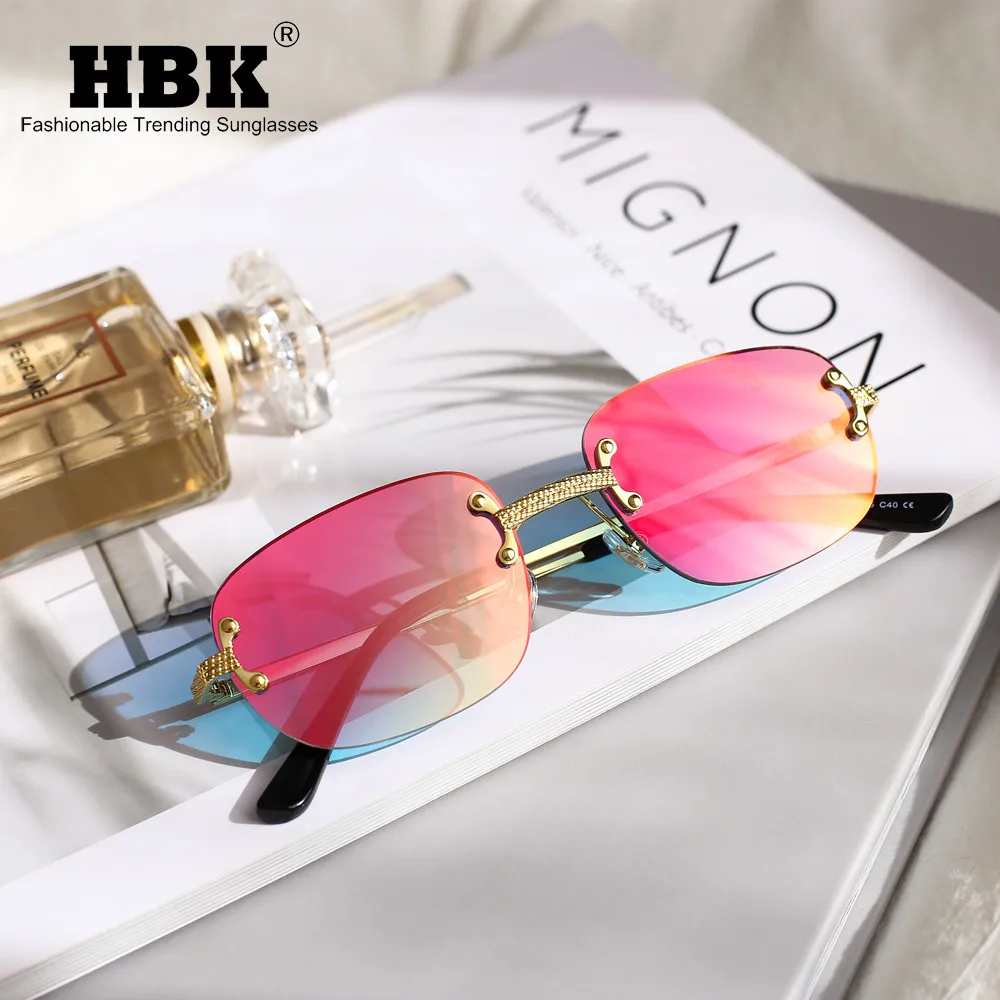 HBK 2020 Hot Sale Street Beat Sunglasses 2020 Women Fashion Rimless Square Sun Glasses