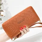 Women long wallet double zipper buckle clutch bag phone bag embossed handbag purse