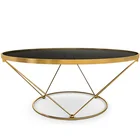 Modern Living Room Table Golden Stainless Steel Base Round Tempered Glass Top Metal Fram Coffee Table