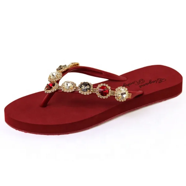 red rhinestone flip flops