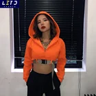 Hoodies Hoodie Women Blank Orange Belt Crop Hoodies Zipper Cropped Hoodie Women
