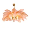JLC-1883 Post Moden Luxury Decorative Ostrich Feather Copper Chandelier 9 Light Hanging Pendant Lamp For Living Room