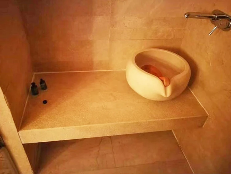 Luxury Cream Marble Stone Sauna Impounding Water Basin Bowl For Steam Room