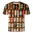 100% polyester t-shirt cans of beer printed crewneck short sleeve Men and Women top shirt