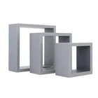 Square Set of Housewares Square Floating Box Set of 3 Wood Decoration Metal Wall Shelf