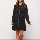 2019 new fashion wholesale hot sale early autumn Button white dot see-through long sleeves dress women chiffon casual dress