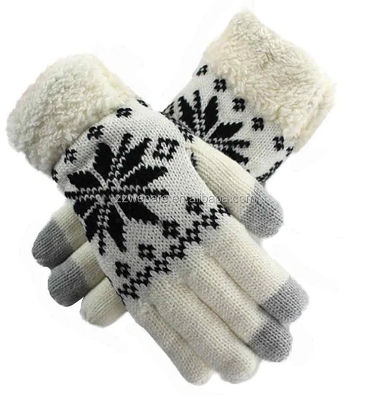 Women's Fashion Christmas Gift Girls Knit Wool Snowflake Winter Snow Driving Cycling Warm Mittens Thermal Gloves