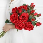 Artificial Flower Rose, 68cm Real Touch Roses Flowers for DIY Bouquets Wedding Party Home Decor arrangement (Red-24pcs)