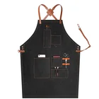Leather Stripe Denim Work Apron Manufacturer Cross Adjustable Belt Apron