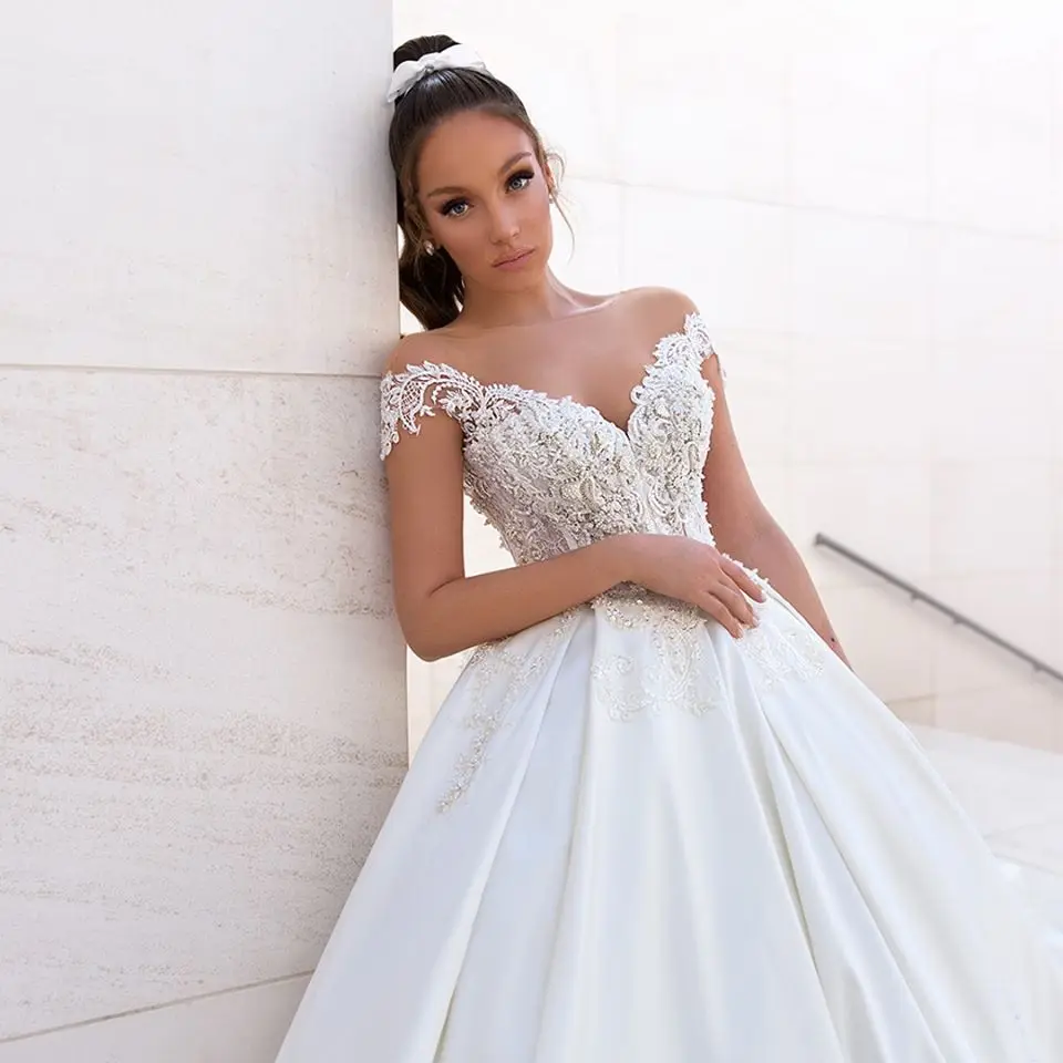 Appliqued vestido de novia long sleeves bride wedding gown dresses lace A-line muslim wedding dress bridal gwon for woman