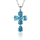 2020 Fashion Glitter Sexy Party Swiss Blue Topaz Gemstone Cross 925 silver necklace Chain for Women