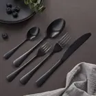 Heavy-duty Stainless Steel Utensils Flatware Set 20-piece Black Silverware Cutlery Set with Serving Pieces