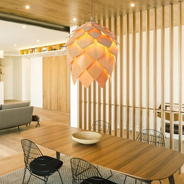 Handmade pinecone shape natural basswood chandeliers for restaurant hotel villa pendant light