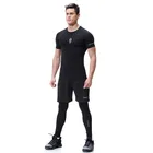 Factory wholesale fitness suit men's three pieces quick dry tights gym training running suit tight yoga suit