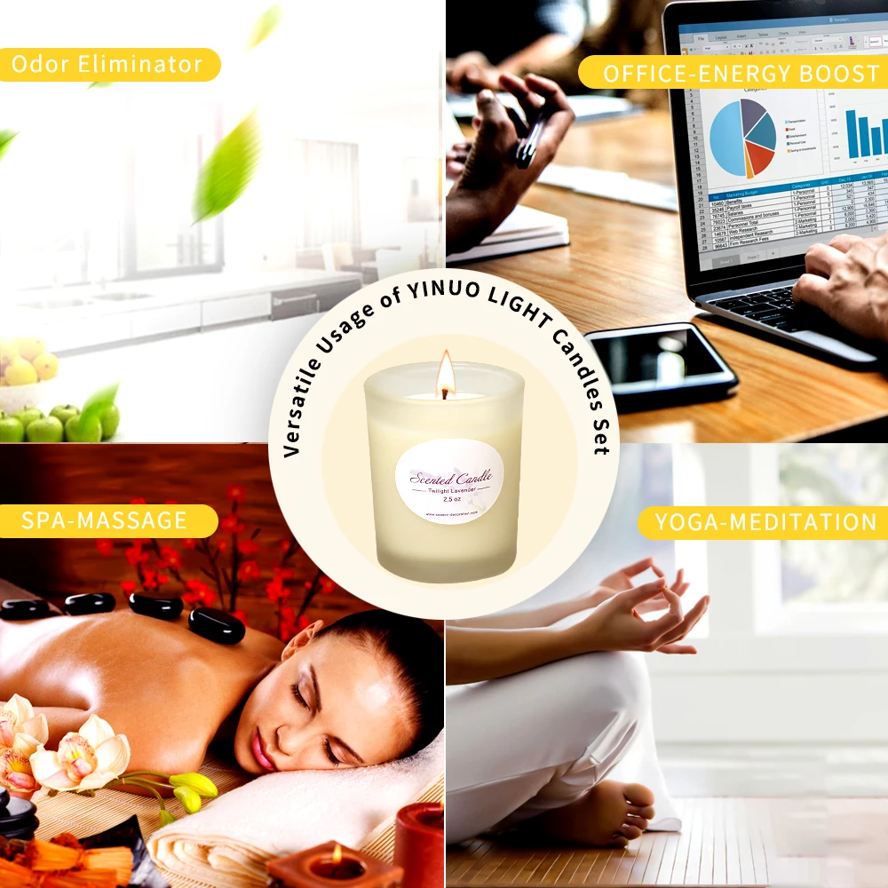 of 8 scented candles have eight sensual and calming fragrances
