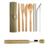 Reusable Natural Bamboo Travel Cutlery Set Camping Utensils To-Go With Case Bamboo Fork Spoon Knife Flatware Set
