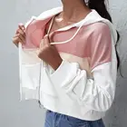 Colorblock Zip Up Hooded Sweatshirt Drawstring Hoodie For Women