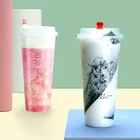 High quality custom logo printed PP plastic milk tea cups with lids
