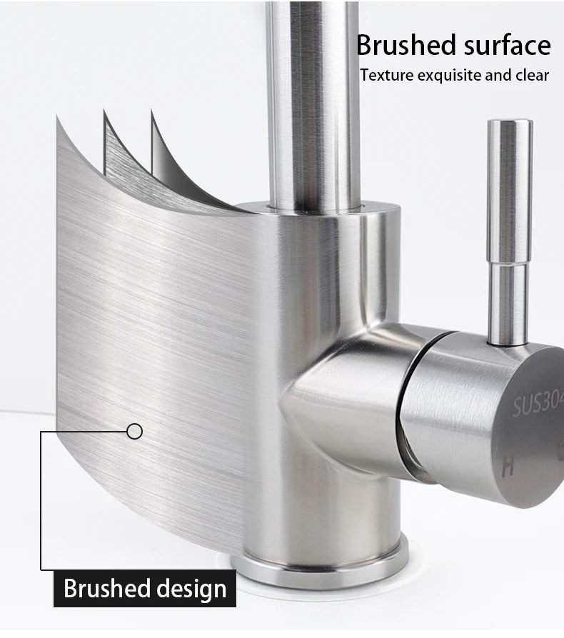 GuangDong Manufacture Deck Mounted SUS 304 Stainless Steel Faucet  Kitchen Sink Tap with Brushed Surface