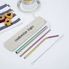 Eco Friendly 304 Custom Logo Straight Stainless Steel Drinking Metal Straw Set