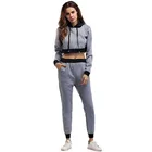 Casual Long Sleeve Hooded Sweatshirt Women Patchwork Two Piece Set Women Clothing Sweat Suit Crop Top Hoodie