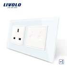 Livolo 2 Gang 2 Way Remote Wall Light Touch Panel Wifi Controlled Power Switch With UK Socket
