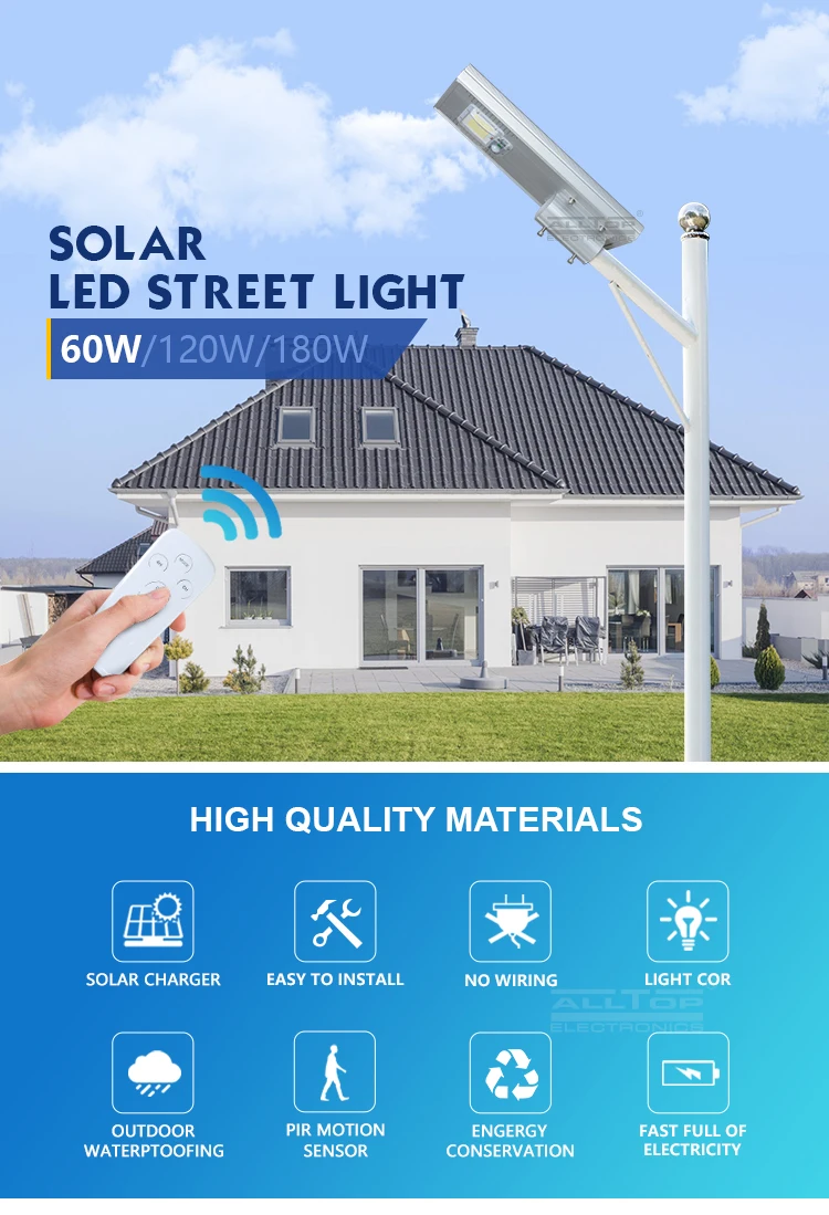 ALLTOP China manufacturer outdoor aluminum MPPT solar charge controller all in one 60w 120w 180w led solar street light