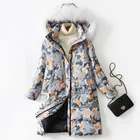 Women's down jacket white duck down fox fur collar long camouflage printed down jacket