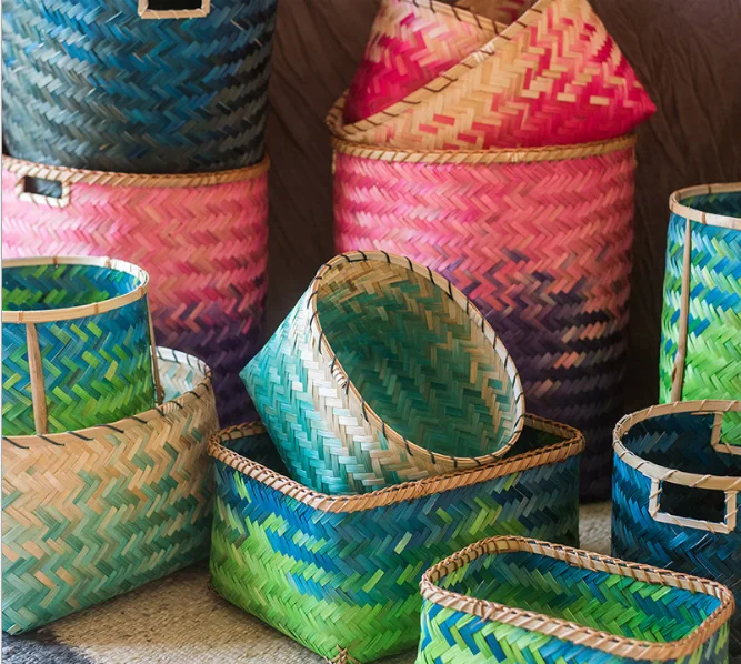 Handicraft Frog Arrangement Cane Woven Basket Receiving Box Storage Basket for Blankets Shoe Towel Laundry Toys Sundries