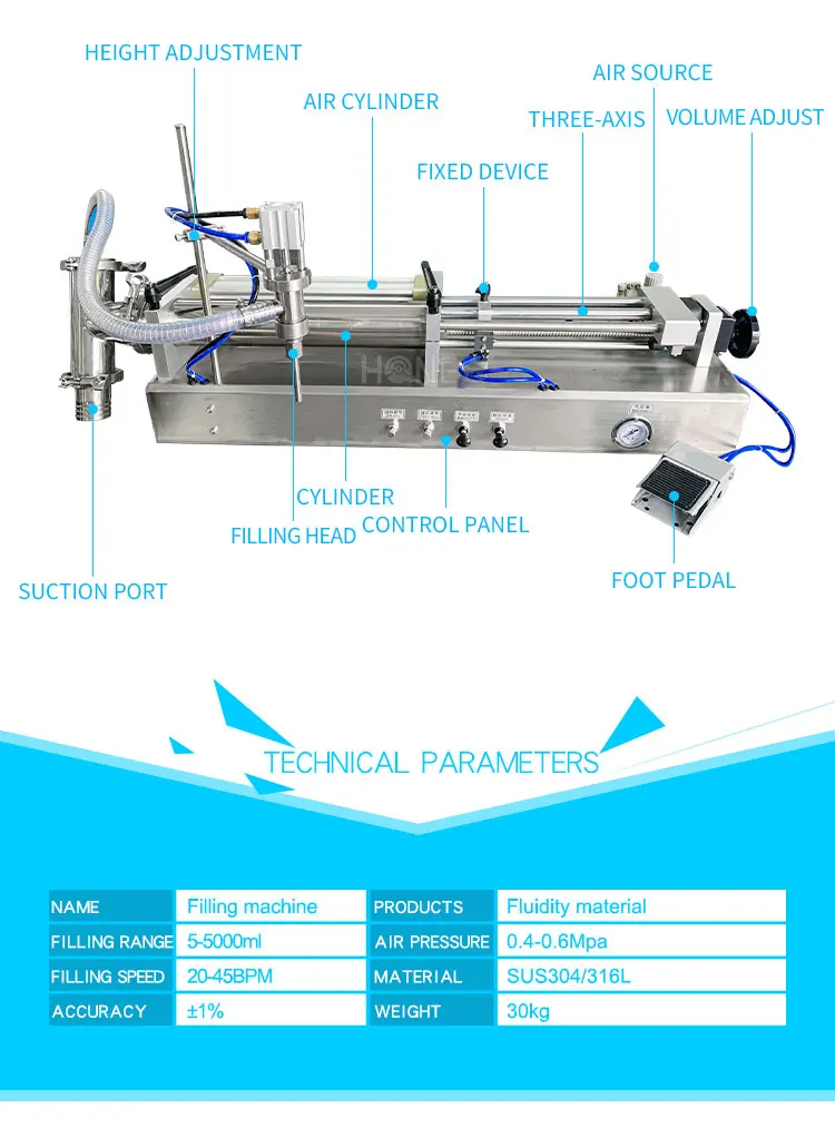 Hone Semi Automatic Double Head Detergent Soap Filler 5liter Pneumatic